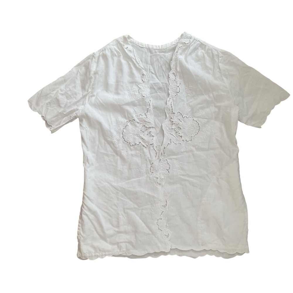 Vintage Handmade White Embroidered Open Top/Cardigan